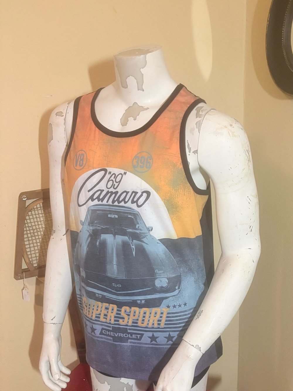 GM Men’s 1969 Chevrolet Camaro Classic Muscle Car Graphic Tank Top Size Large